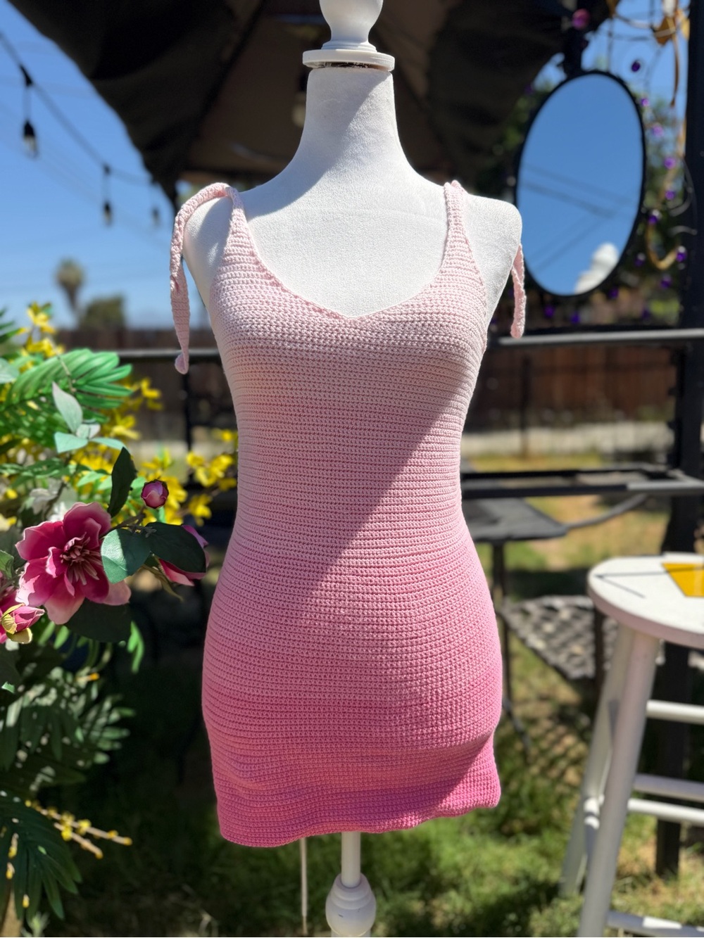 Othr Pink Ombre Crochet Mini Dress